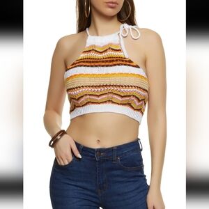 Crochet Tie Strap High Neck Top